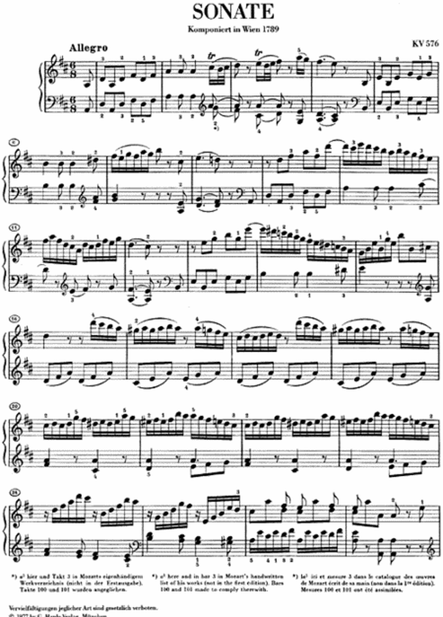 Piano Sonata in D Major K576