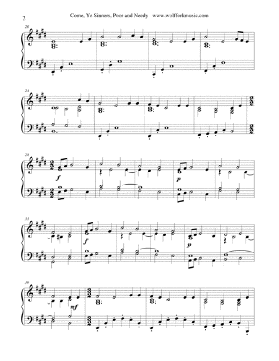 Come, Ye Sinners, Poor and Needy Piano Solo scores gallery preview page 2