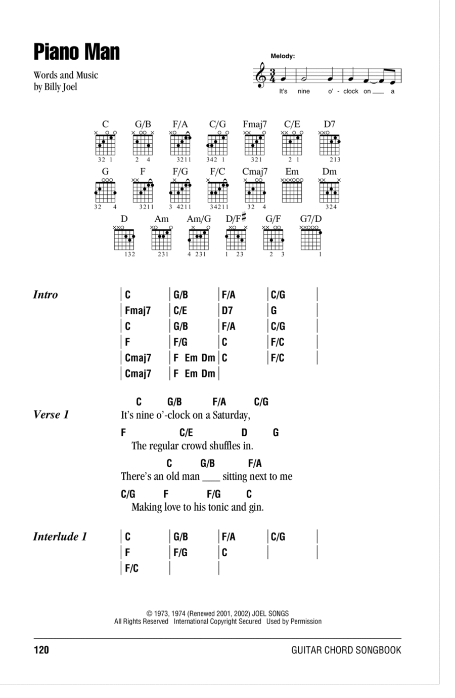 Piano Man Acoustic Guitar scores gallery preview page 1