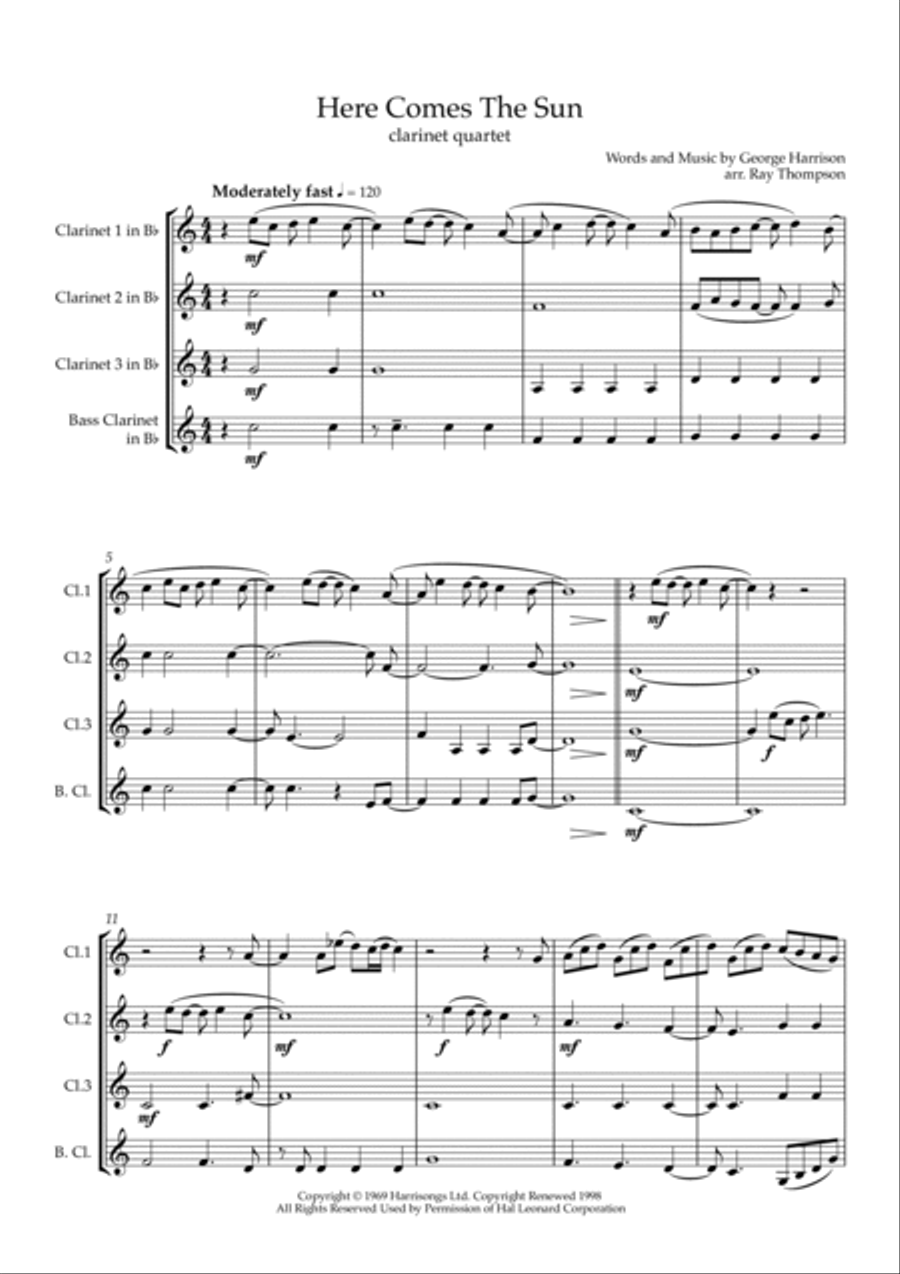 Here Comes The Sun Clarinet Quartet scores gallery preview page 3