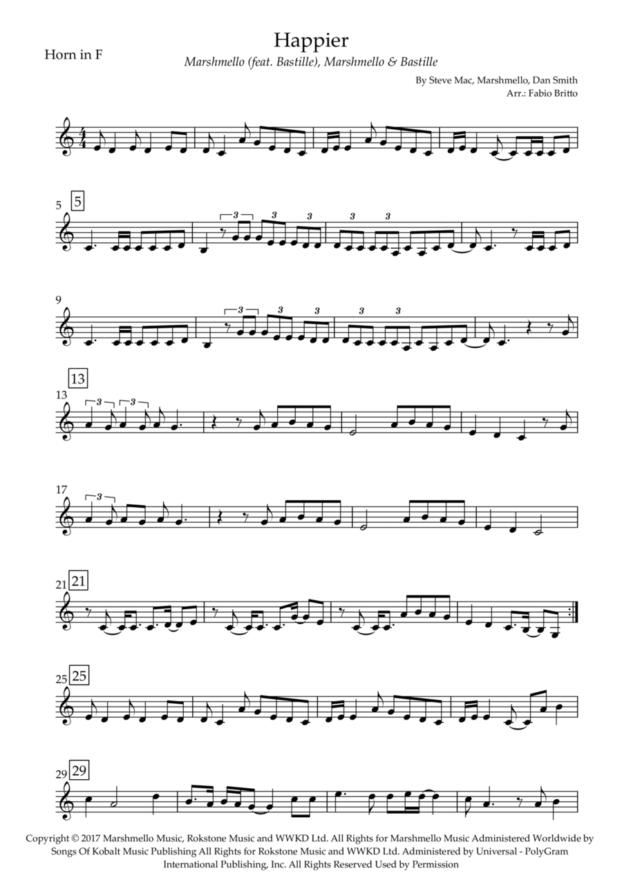 Happier Happier Horn Solo scores gallery preview page 1