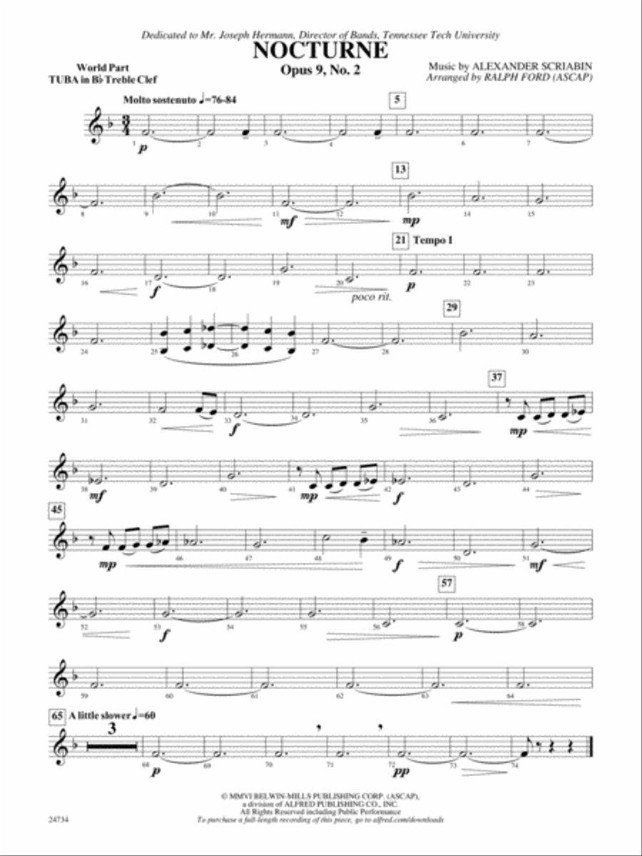 Nocturne (Opus 9, No. 2): (World Part) B-flat Tuba T.C. Concert Band scores gallery preview page 1