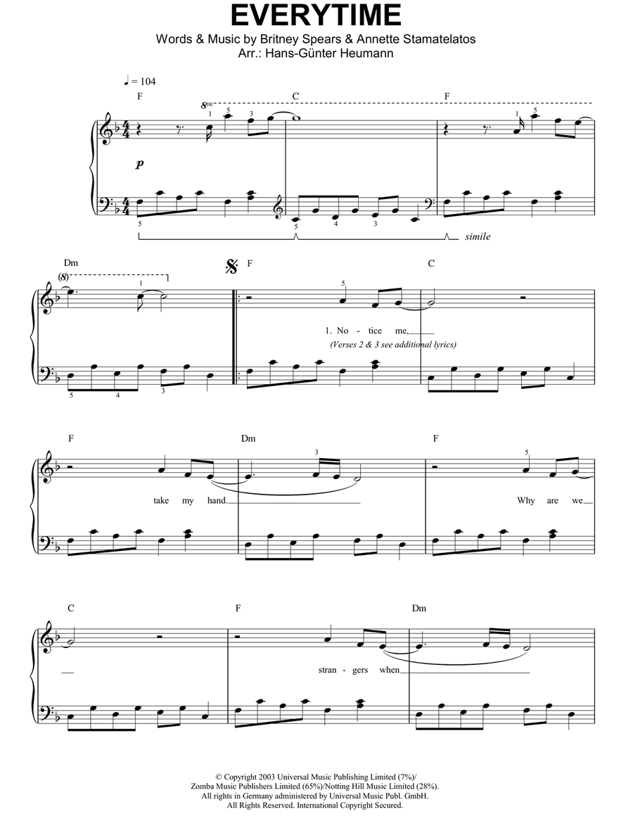 Everytime Everytime Easy Piano scores gallery preview page 1