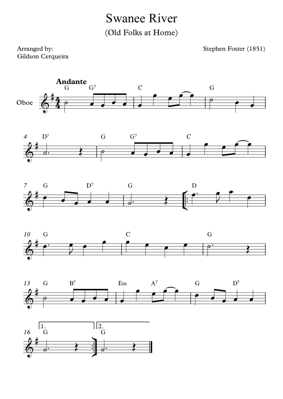 Swanee River (Old Folks at Home) Oboe Solo scores gallery preview page 1