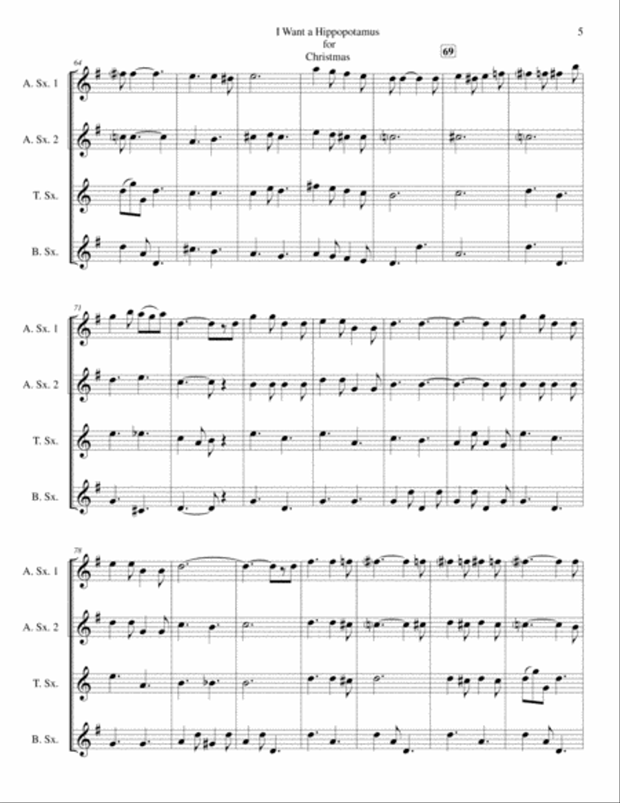 I Want A Hippopotamus For Christmas (Hippo The Hero) Woodwind Quartet scores gallery preview page 5