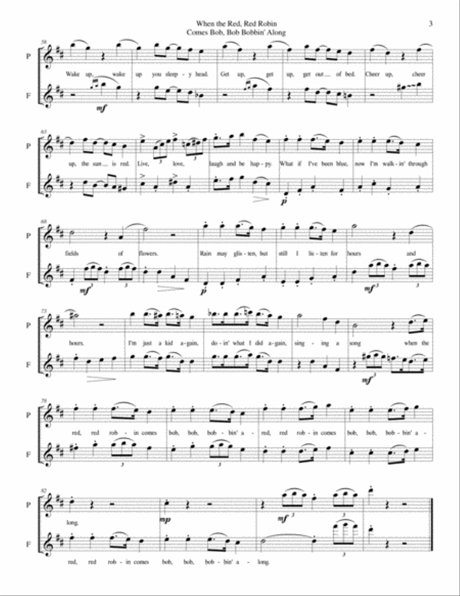 When The Red, Red Robin Comes Bob, Bob Bobbin' Along Flute Duet scores gallery preview page 4