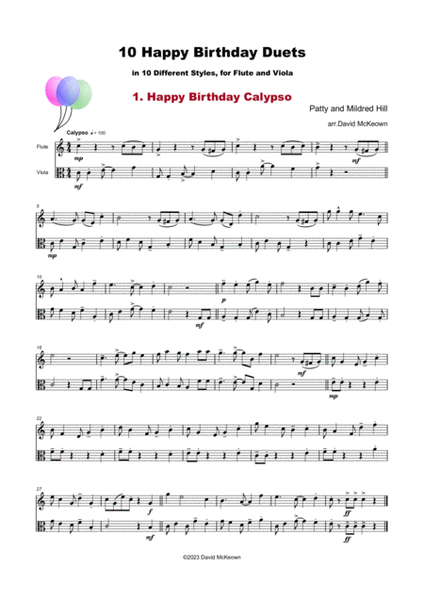 10 Happy Birthday Duets, (in 10 Different Styles), for Flute and Viola