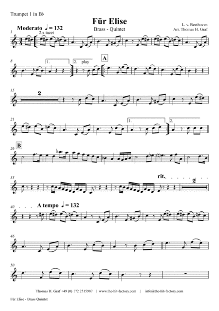 For Elise - Ludwig van Beethoven - Brass Quintet Brass Quintet scores gallery preview page 5