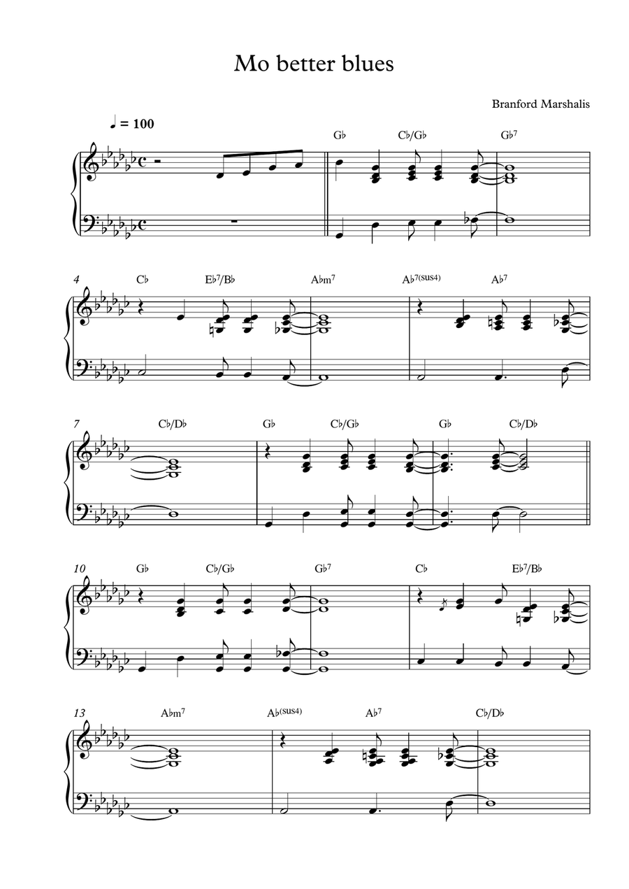 Mo Better Blues Mo Better Blues Piano Solo scores gallery preview page 1