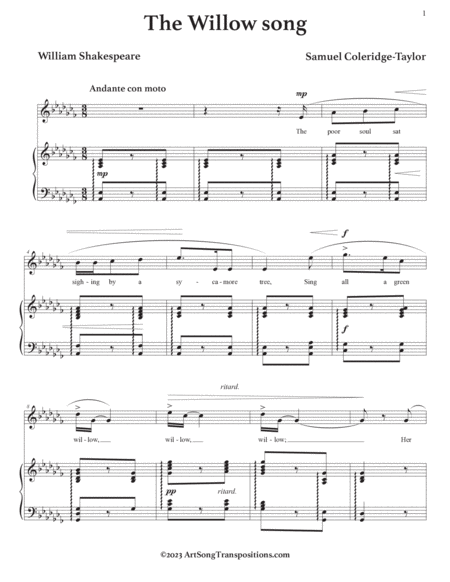 COLERIDGE-TAYLOR: The Willow song (transposed to A-flat minor)