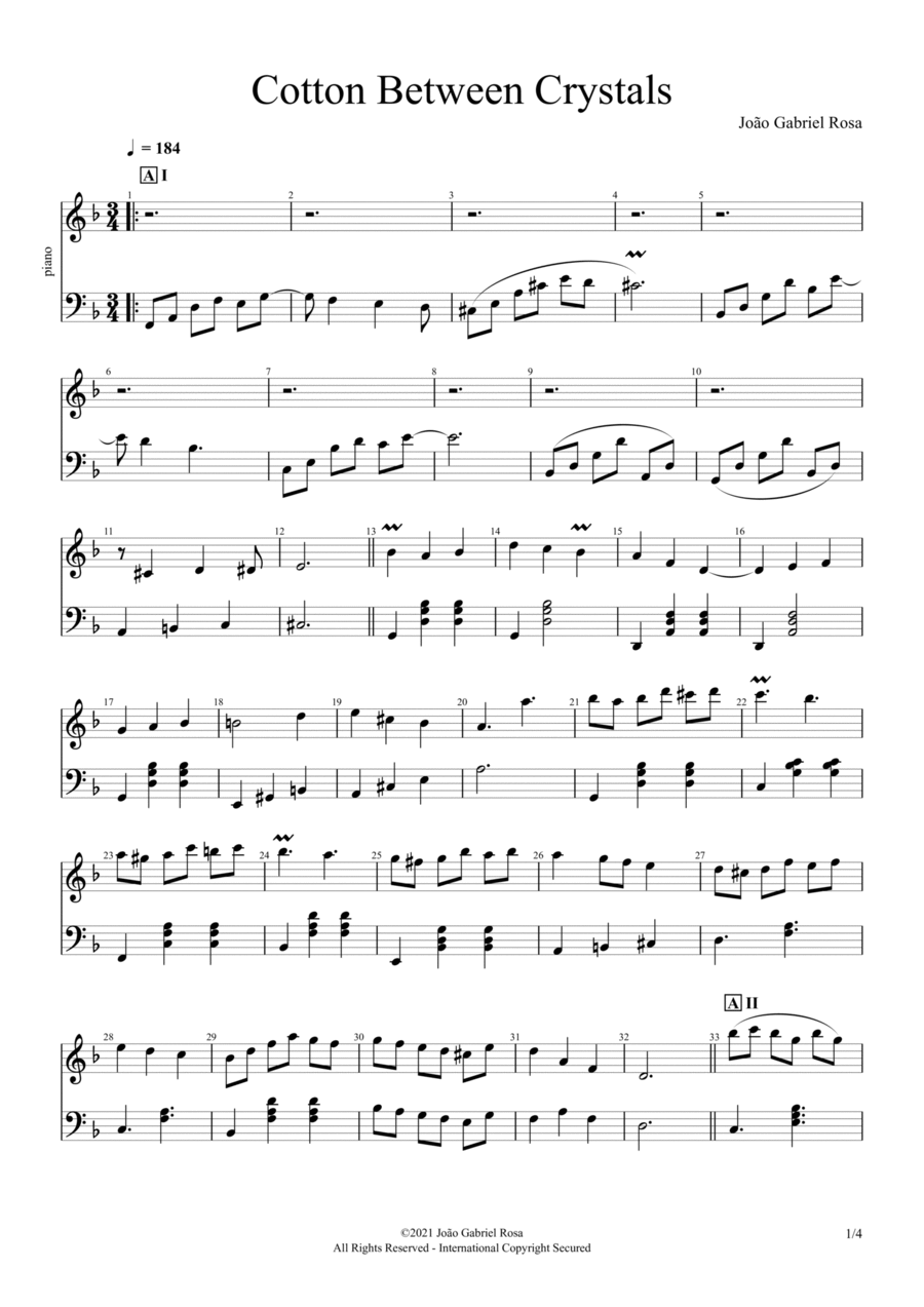 Cotton Between Crystals (Piano Solo) Piano Solo scores gallery preview page 1