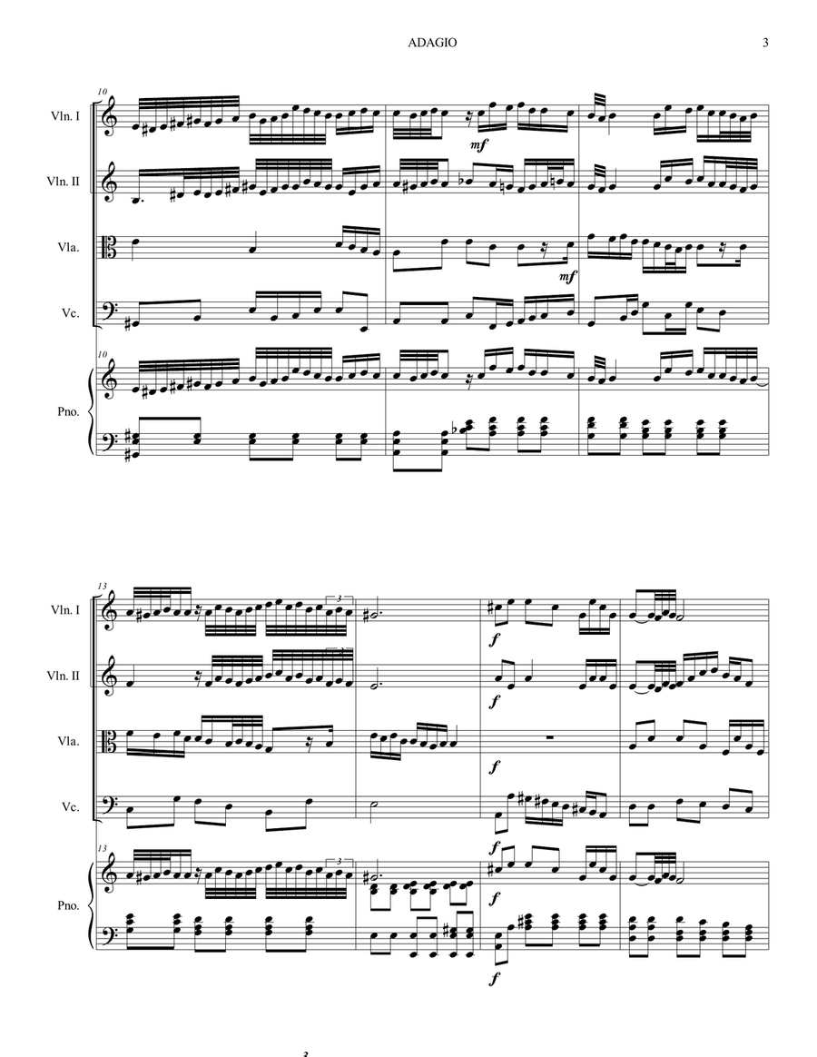ADAGIO PER OBOE E ARCHI - A. Marcello - Arr. for String Quartet and Piano/Organ ADAGIO PER OBOE E ARCHI - A. Marcello - Arr. for String Quartet and Piano/Organ Chamber Orchestra scores gallery preview page 3