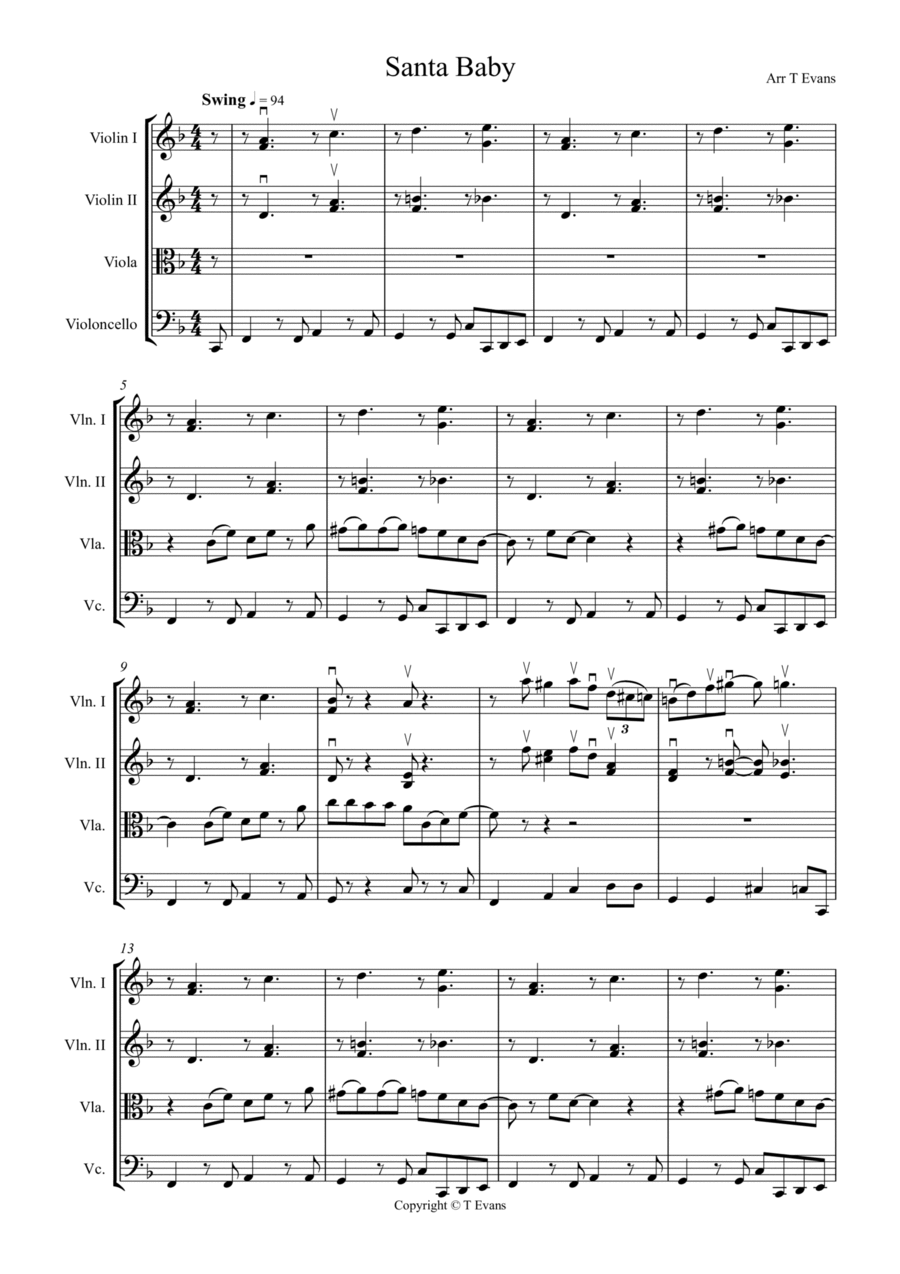 Santa Baby String Quartet scores gallery preview page 1