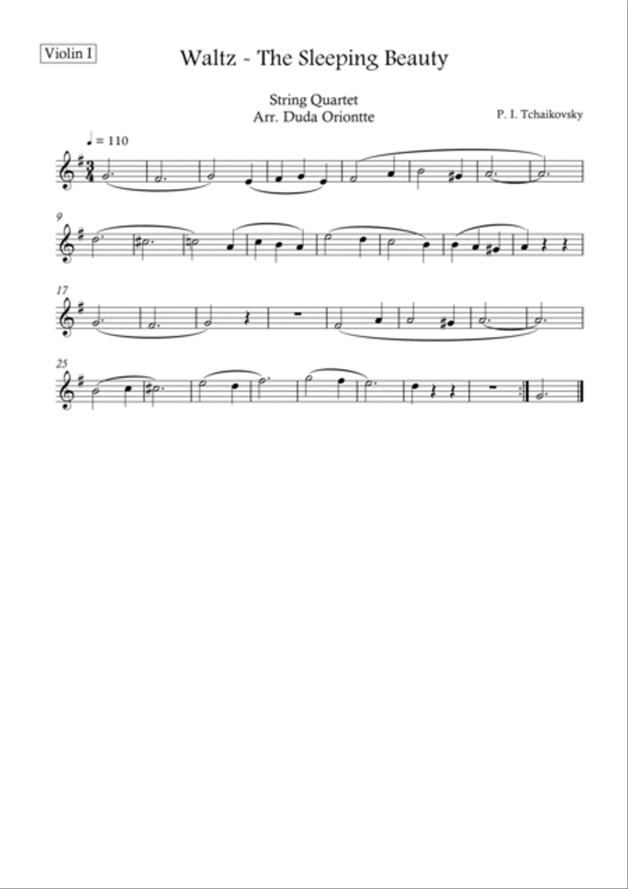 Waltz - The Sleeping Beauty (String quartet) TCHAIKOVSKY - beginner String Quartet scores gallery preview page 3