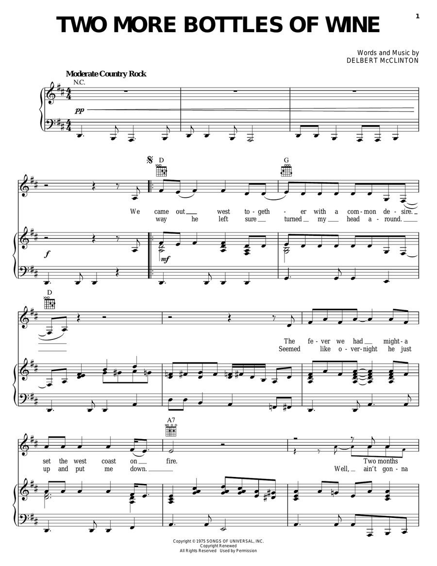 Two More Bottles Of Wine Piano, Vocal, Guitar scores gallery preview page 1