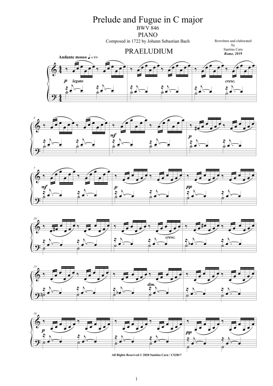 Bach - Prelude and Fugue in C major BWV 846 for Piano Piano Solo scores gallery preview page 1