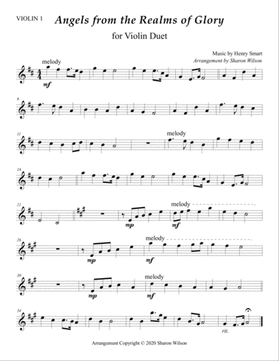 Angels from the Realms of Glory (Easy Violin Duet) String Duet scores gallery preview page 2