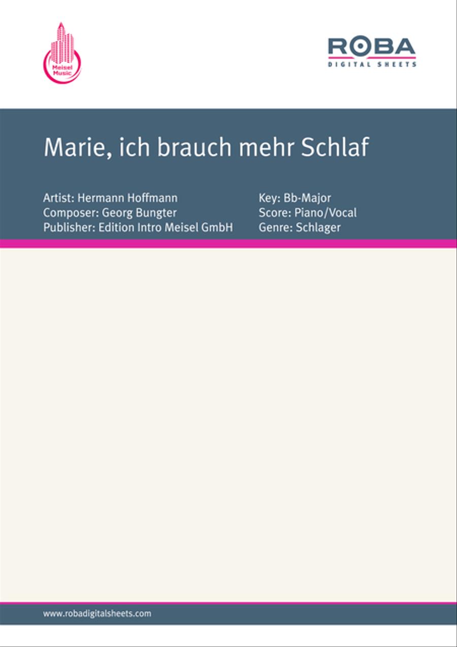 Marie, ich brauch mehr Schlaf Piano, Vocal scores gallery preview page 1
