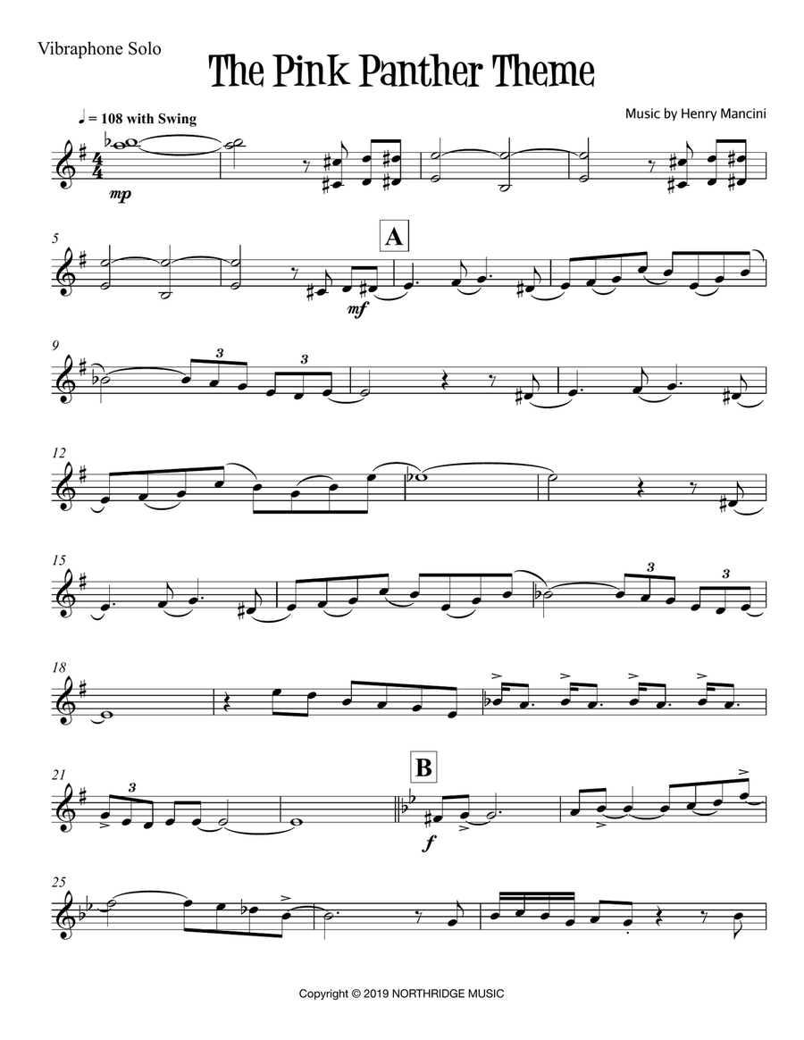 The Pink Panther Percussion Ensemble scores gallery preview page 1