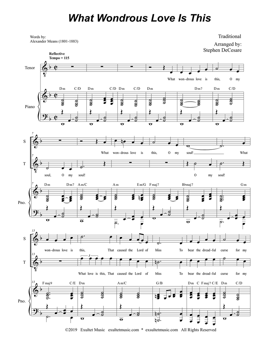 What Wondrous Love Is This (Duet for Soprano and Tenor Solo) Tenor Voice scores gallery preview page 1