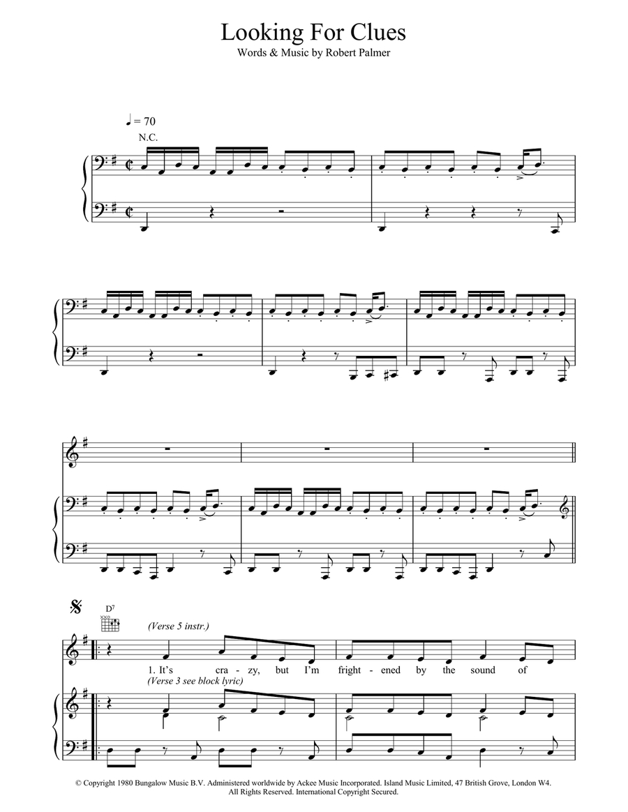 Looking For Clues Looking For Clues Piano, Vocal, Guitar scores gallery preview page 1