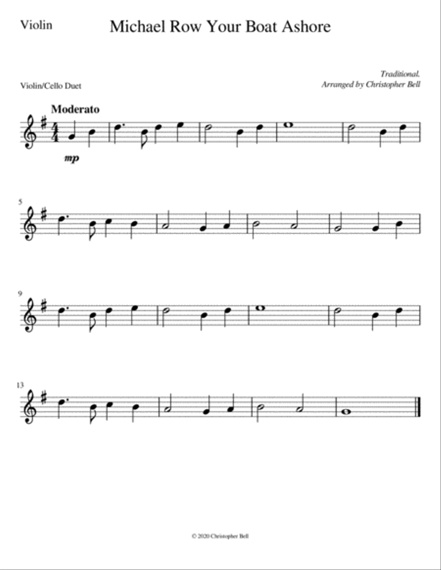 Michael Row Your Boat Ashore - Easy Violin/Cello Duet String Duet scores gallery preview page 2