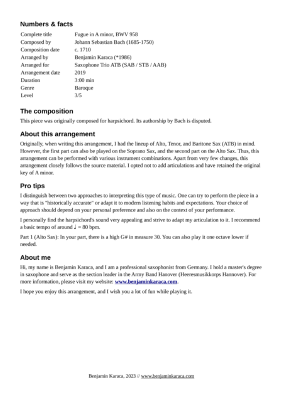Fugue in A minor, BWV 958 Woodwind Trio scores gallery preview page 2