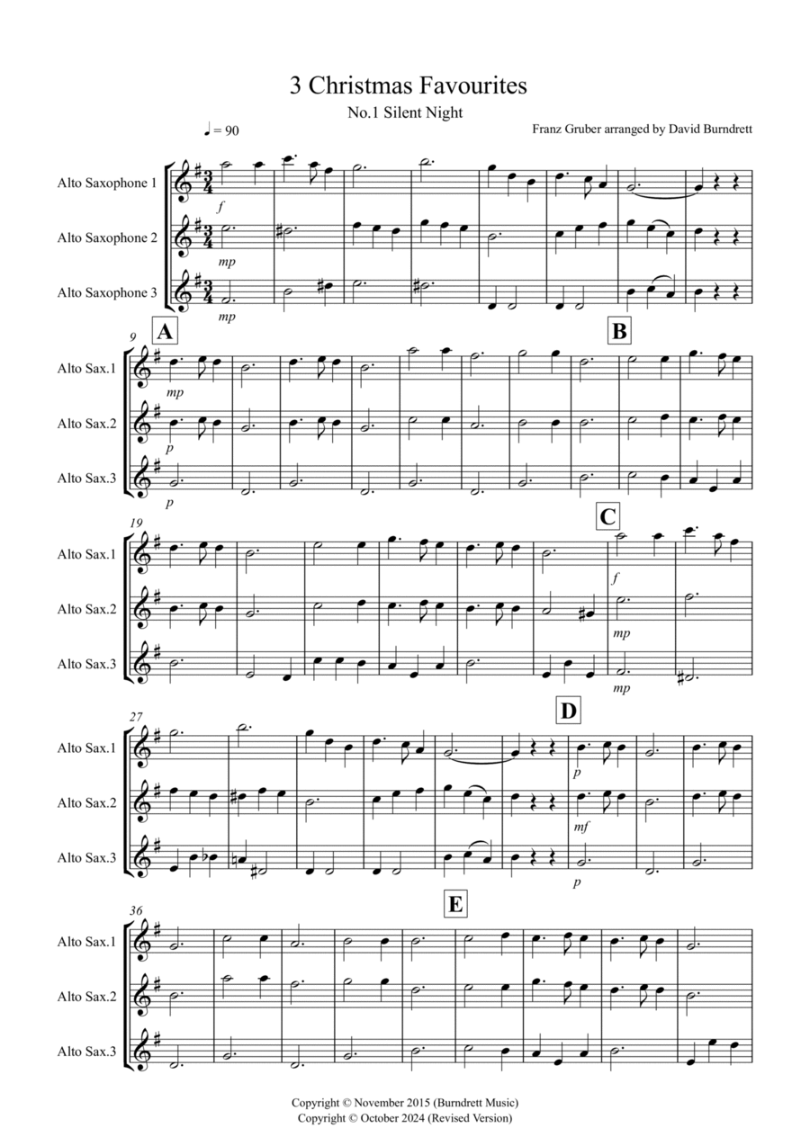 3 Christmas Favourites for Alto Saxophone Trio Woodwind Trio scores gallery preview page 1