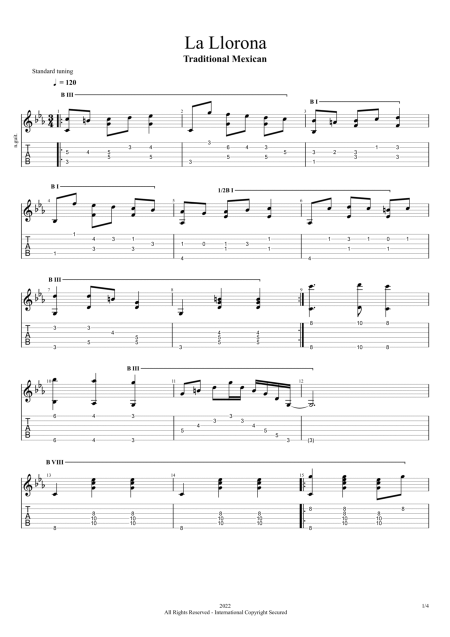 La Llorona Acoustic Guitar scores gallery preview page 1