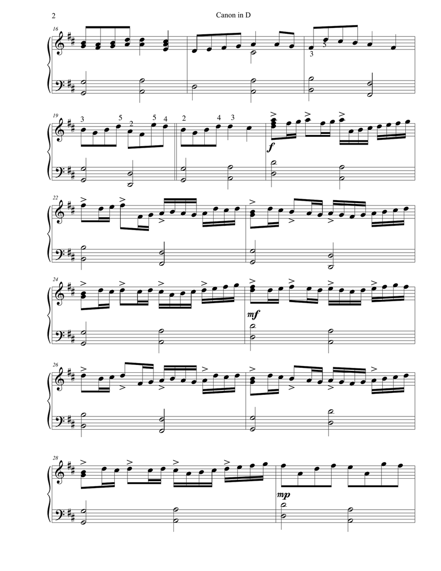 Canon in D Easy Piano scores gallery preview page 2