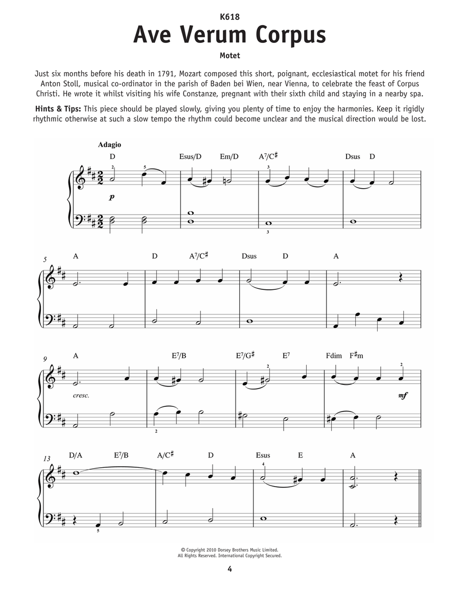 Ave Verum (Jesu, Word Of God Incarnate) Easy Piano scores gallery preview page 1