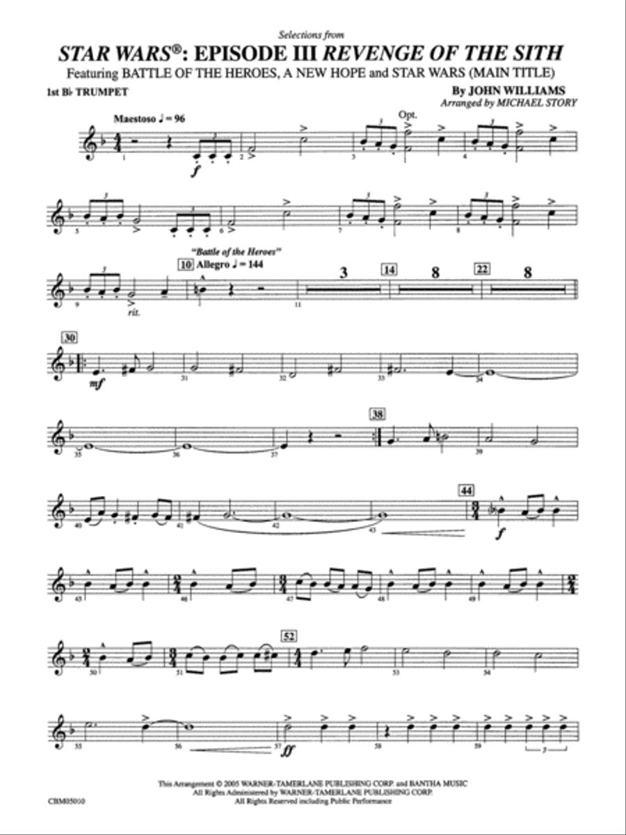 Star Wars®: Episode III Revenge of the Sith: 1st B-flat Trumpet Concert Band scores gallery preview page 1