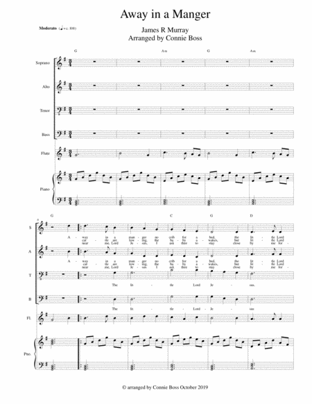 Away in a Manger - SATB with flute, cello, violin or french horn parts and piano image number null