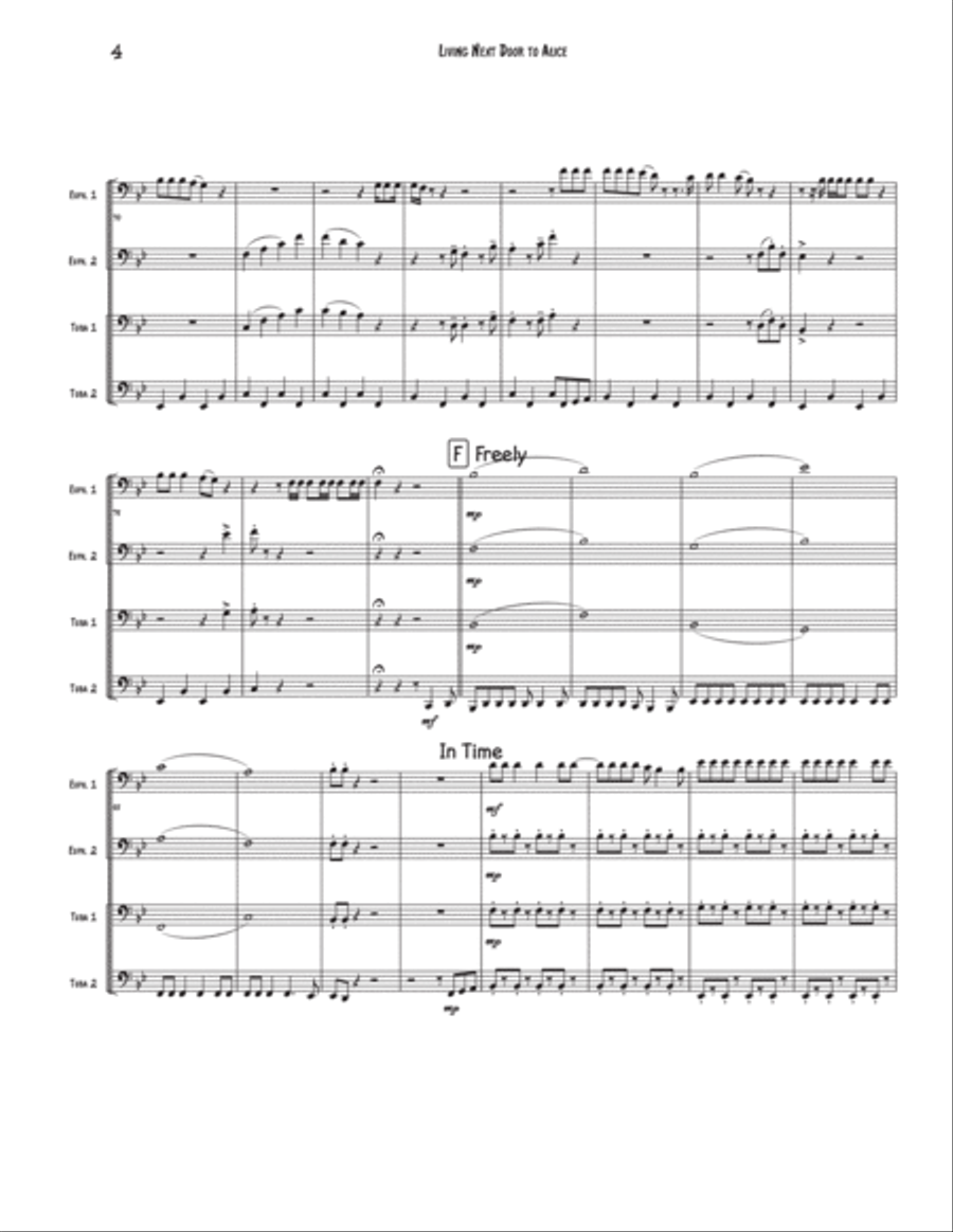 Living Next Door To Alice Brass Quartet scores gallery preview page 4