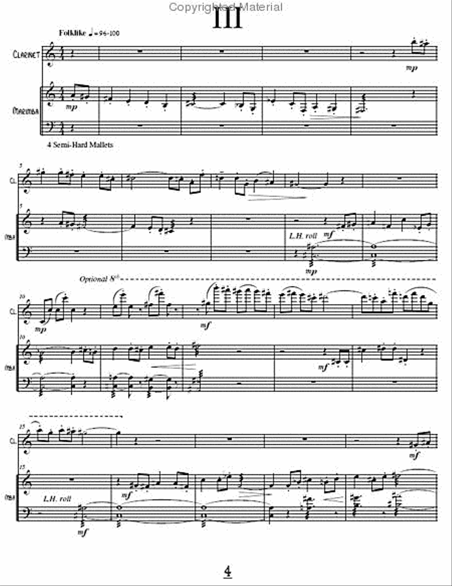 Prisms for Clarinet & Marimba B-Flat Clarinet scores gallery preview page 4