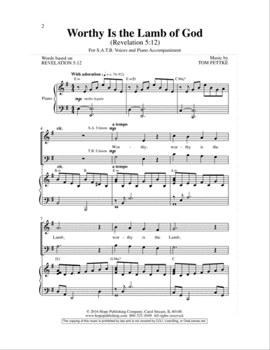 Worthy Is the Lamb of God (Revelation 5:12) 4-Part scores gallery preview page 3