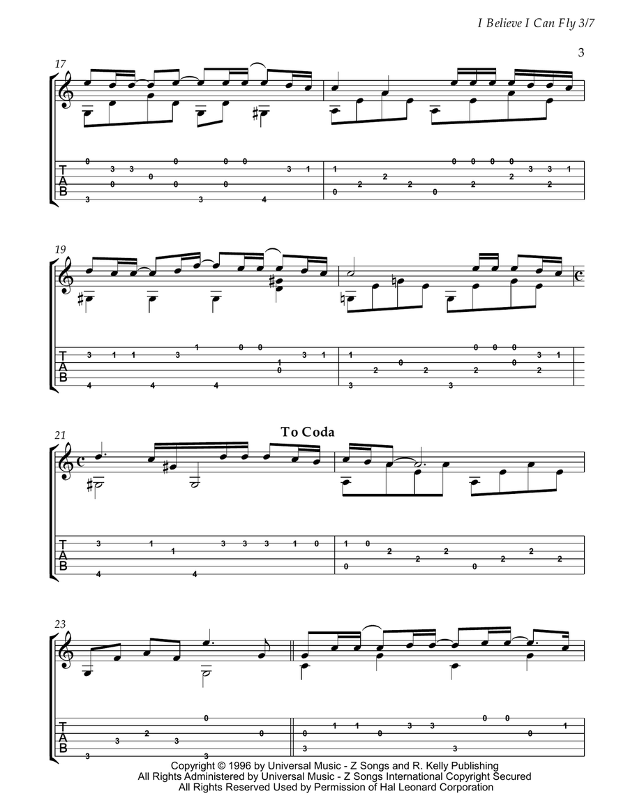 I Believe I Can Fly Guitar Tablature scores gallery preview page 3