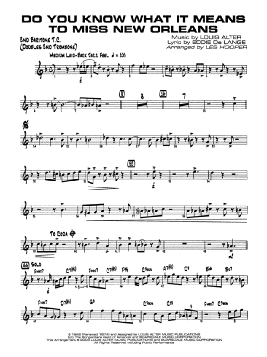 Do You Know What It Means to Miss New Orleans: 2nd Baritone T.C. Jazz Ensemble scores gallery preview page 1