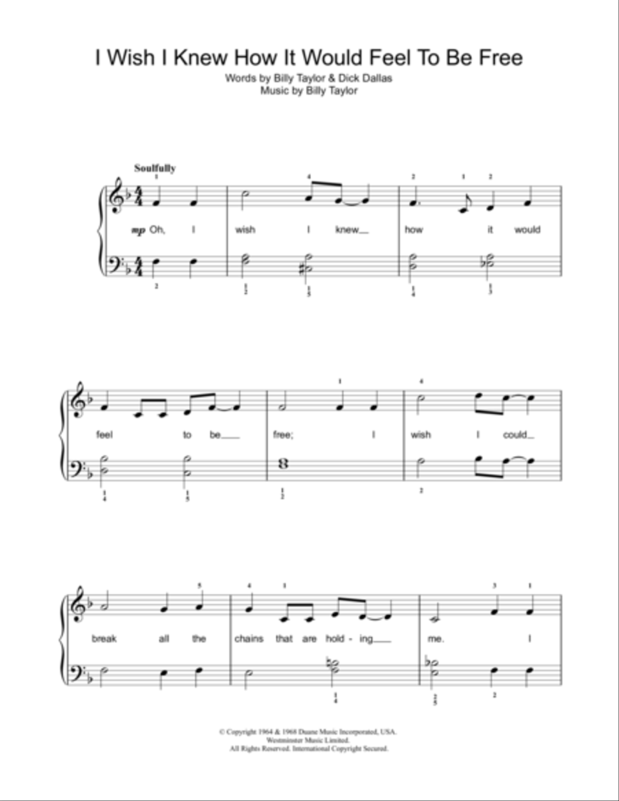 I Wish I Knew How It Would Feel To Be Free Easy Piano scores gallery preview page 1