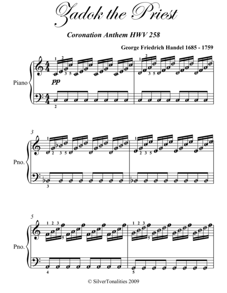 Zadok the Priest Easy Piano Sheet Music