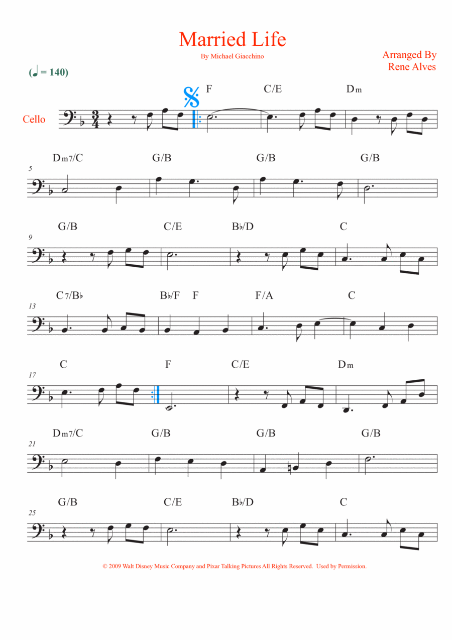 Married Life Cello Solo scores gallery preview page 1