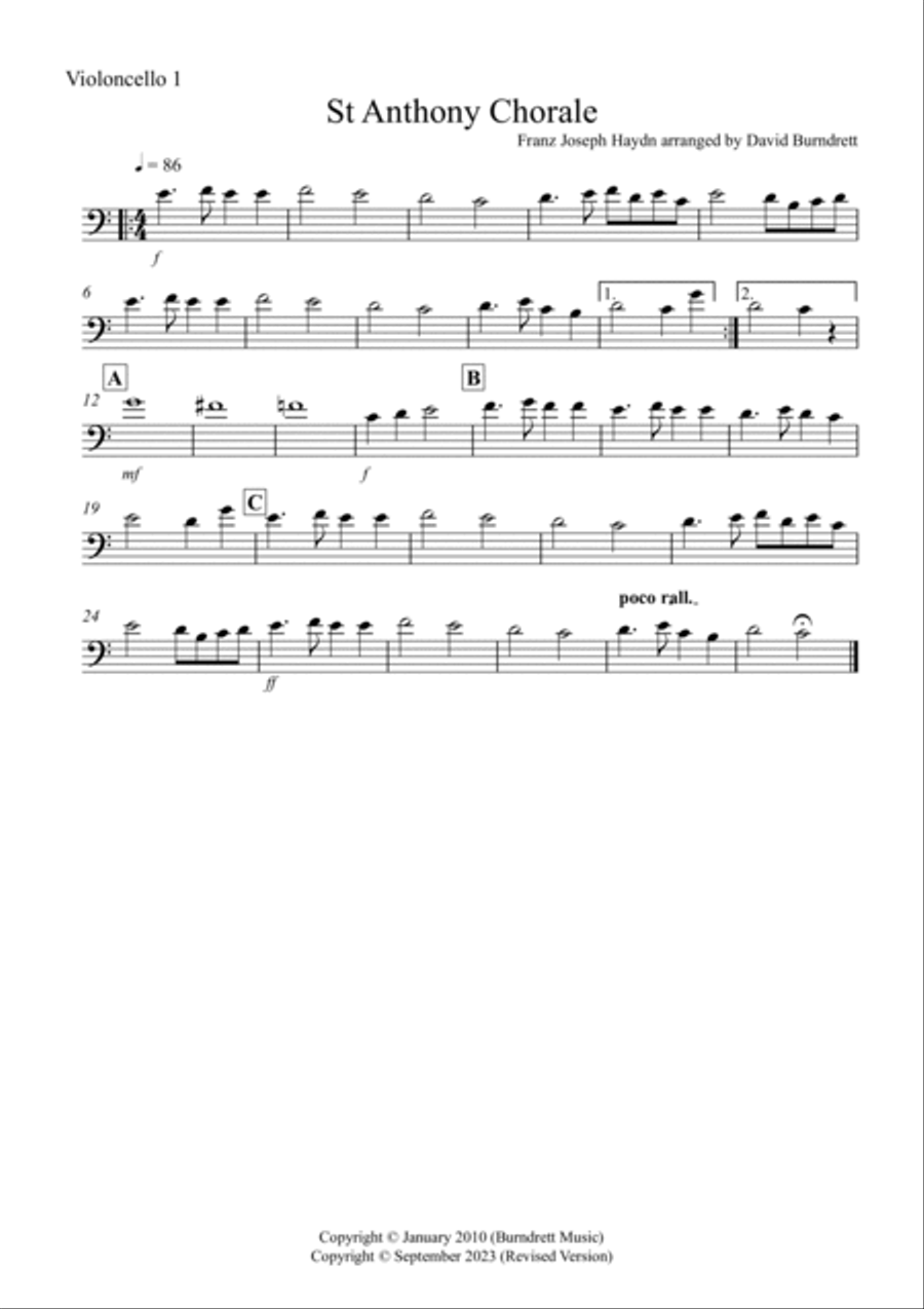 St Anthony Chorale for Cello Quartet Cello Solo scores gallery preview page 3