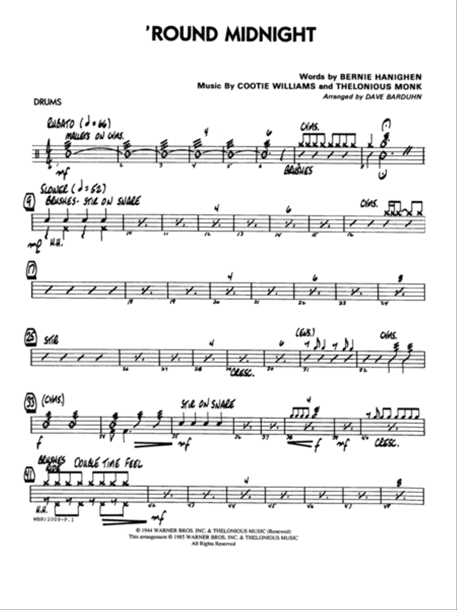 'Round Midnight: Drums 'Round Midnight: Drums Jazz Ensemble scores gallery preview page 1