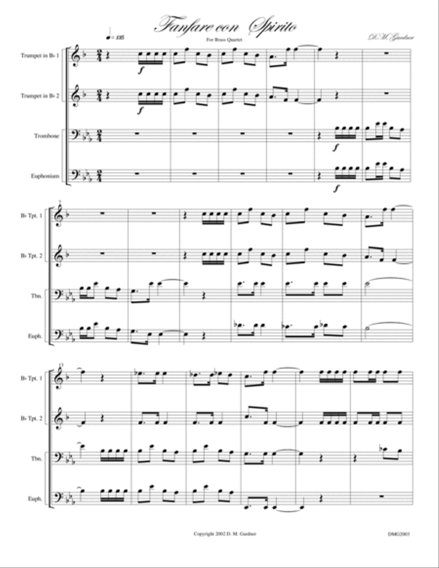 Fanfare con Spirito for Brass Quartet (2 Bb Trpts, Trombone & Euphonium) Brass Quartet scores gallery preview page 2