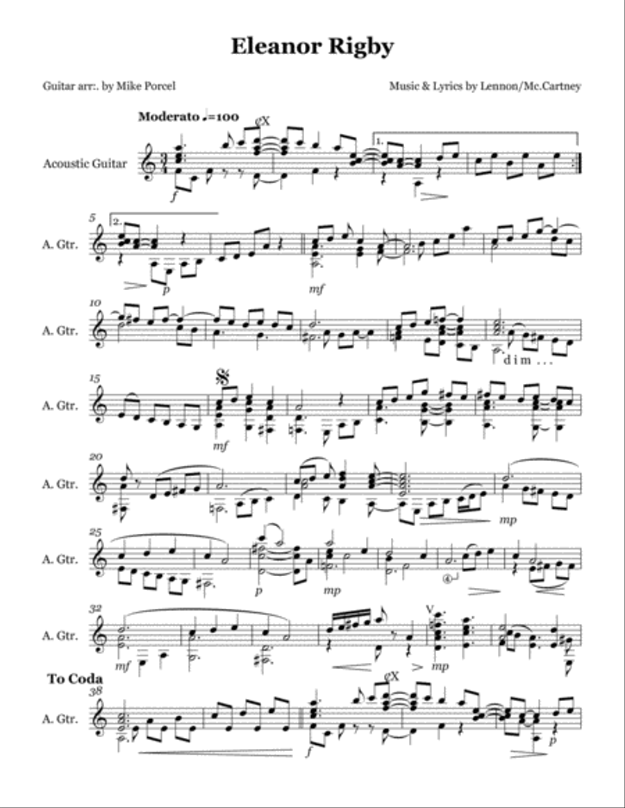 Eleanor Rigby Guitar Solo scores gallery preview page 1