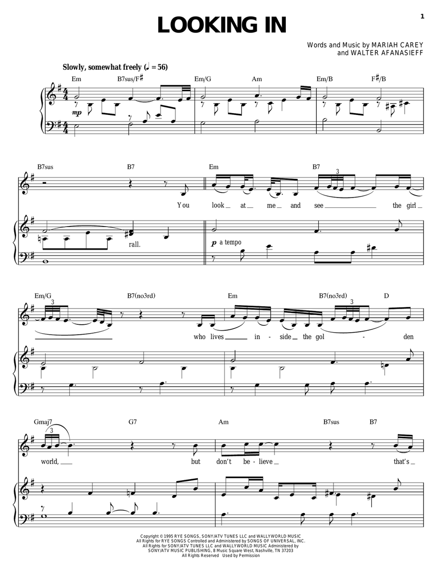 Looking In Piano, Vocal, Guitar scores gallery preview page 1