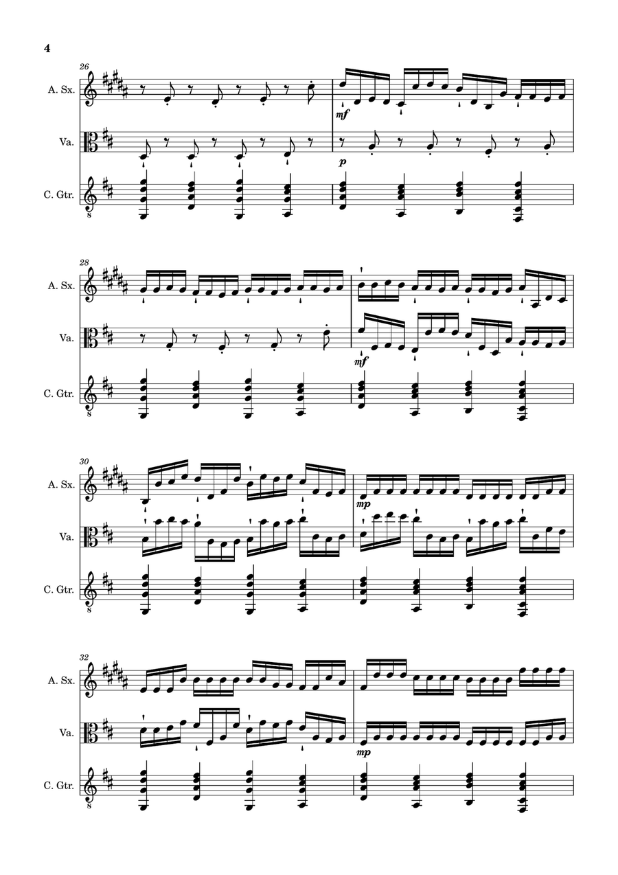 Canon in D Major, P.37; T.337. A. Sax, Viola, and Guitar. Score and Parts. Chamber Music scores gallery preview page 4
