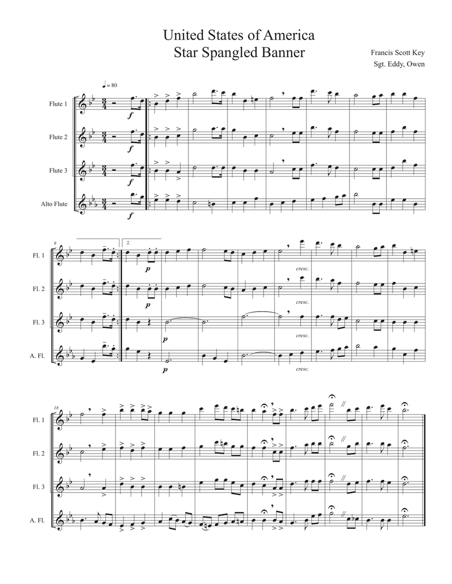National Anthem Flute Solo scores gallery preview page 1