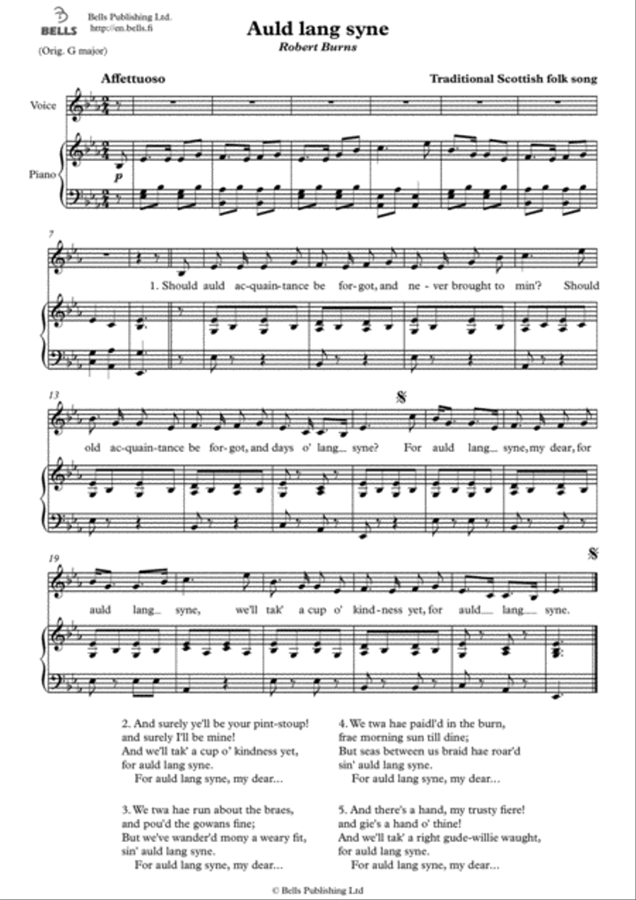 Auld lang syne (Solo song) (E-flat Major) Voice Solo scores gallery preview page 1