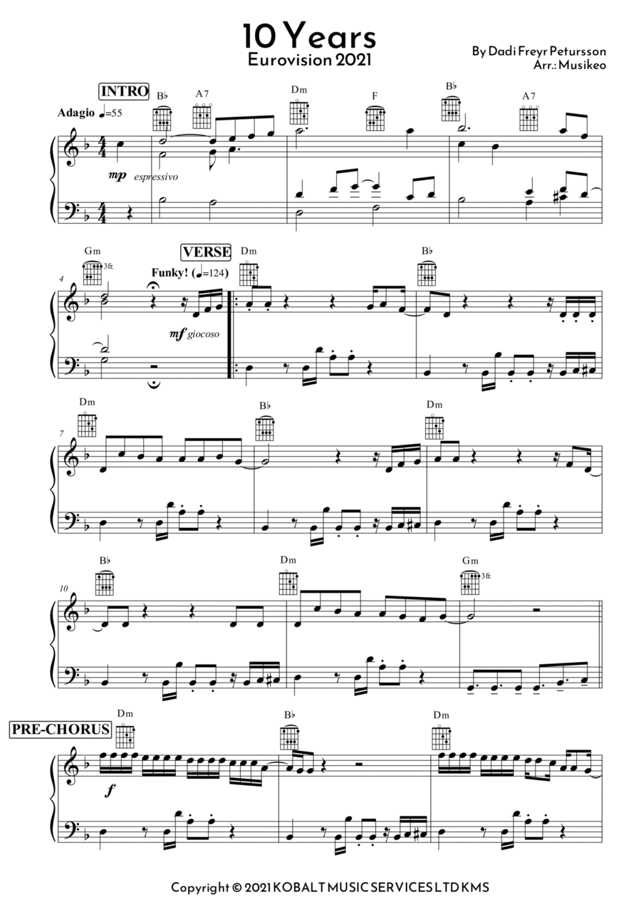 10 Years 10 Years Piano, Vocal, Guitar scores gallery preview page 1